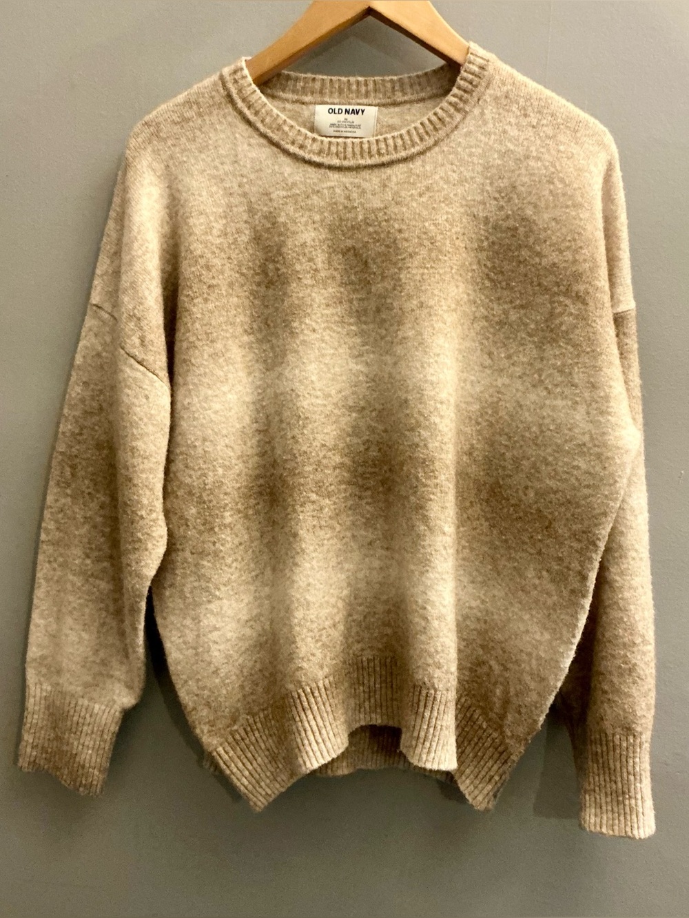 Old Navy Wool Blend Oversized Crewneck Sweater Oatmeal Beige Medium